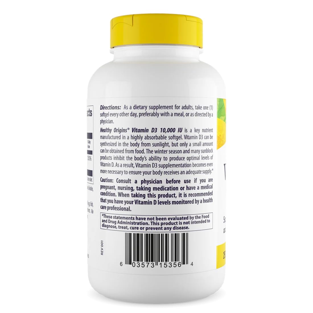 Healthy Origins Vitamin D3 Maximum Potency 172g side view