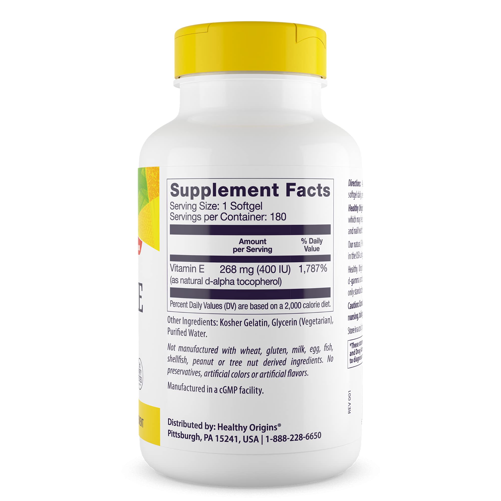 Healthy Origins Vitamin E 400 IU Softgels bottle with label