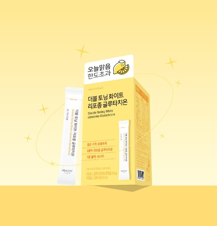 HEALTHY PLACE Double Toning White Liposome Glutathione on a wooden table