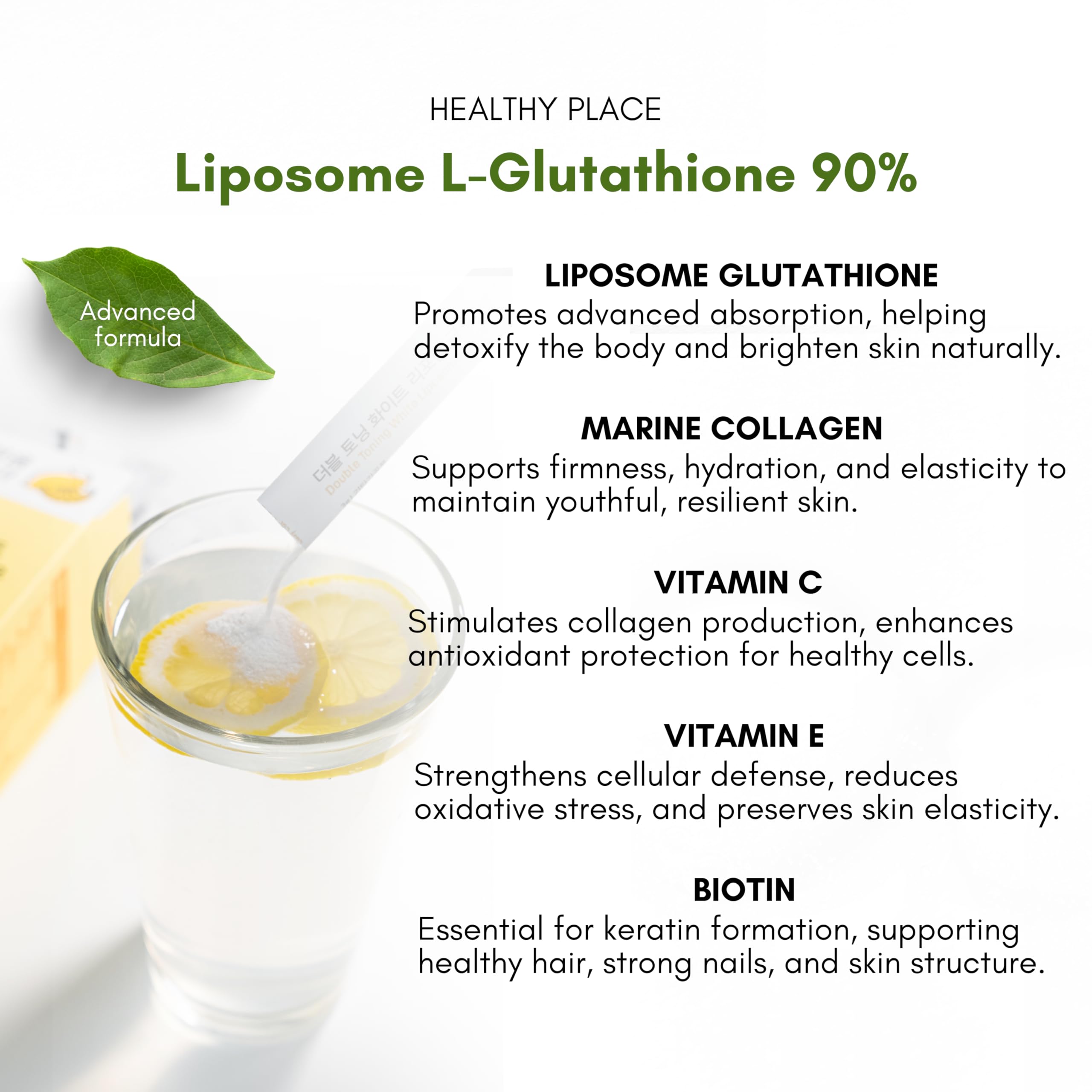 HEALTHY PLACE Double Toning White Liposome Glutathione stick pack with lemon-lime flavour