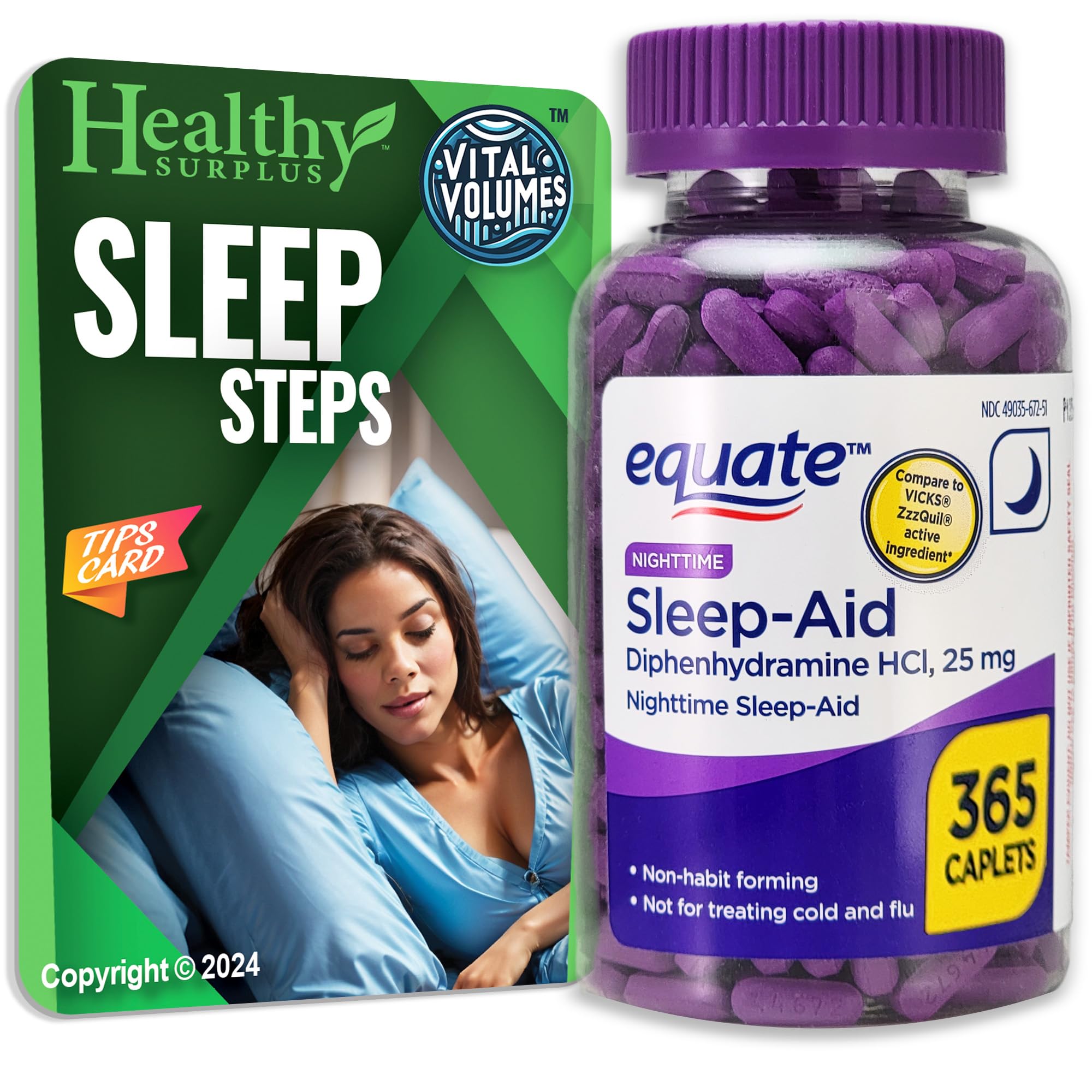 Healthy Surplus Sleep-Aid Diphenhydramine HCI 25 mg 365 Caplets front view
