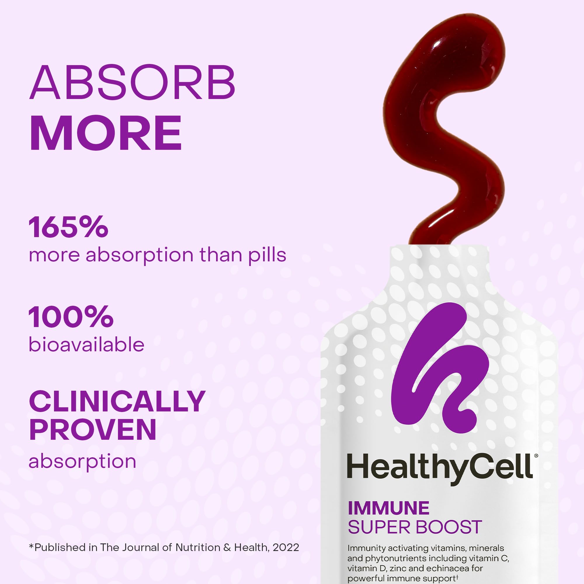 Healthycell Elderberry MicroGel in a glass mixed with smoothie