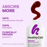 Healthycell Elderberry MicroGel in a glass mixed with smoothie