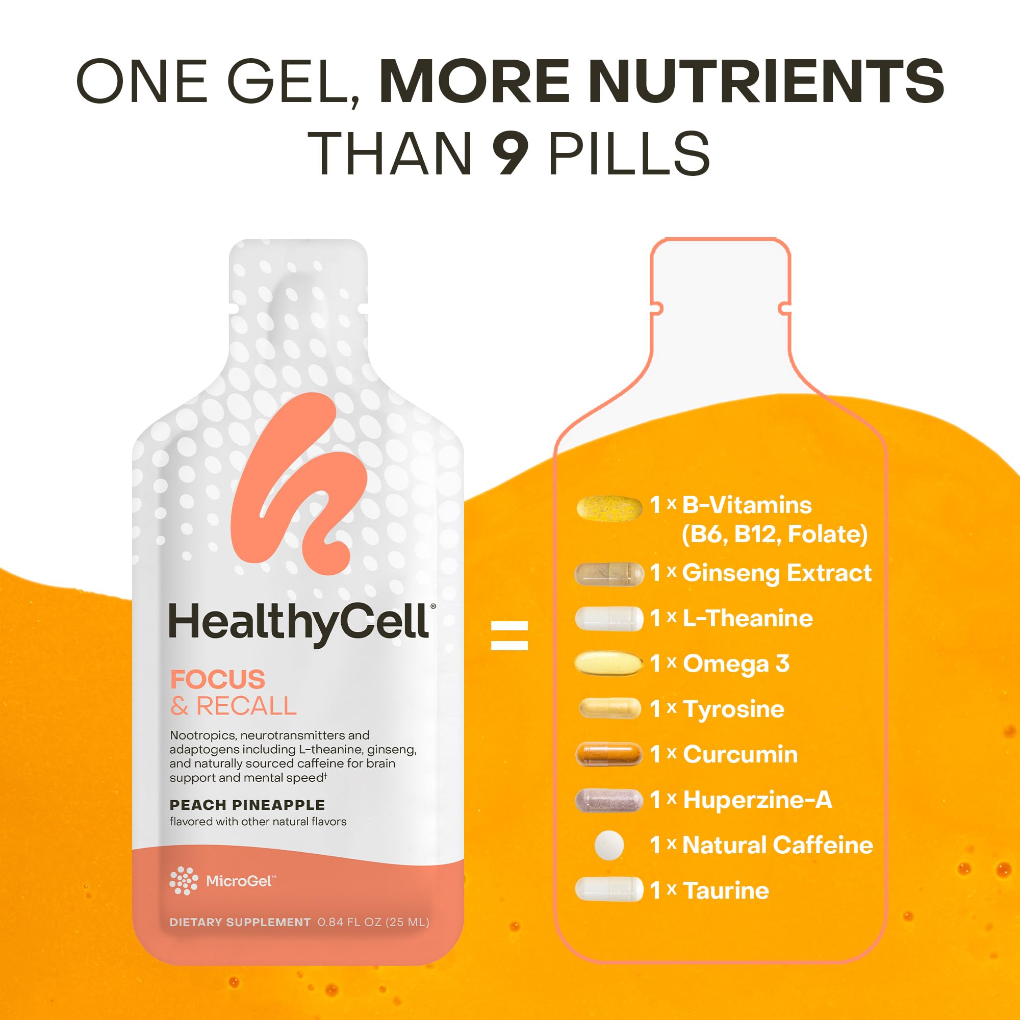 Healthycell Focus & Recall MicroGel gel pack on a wooden table