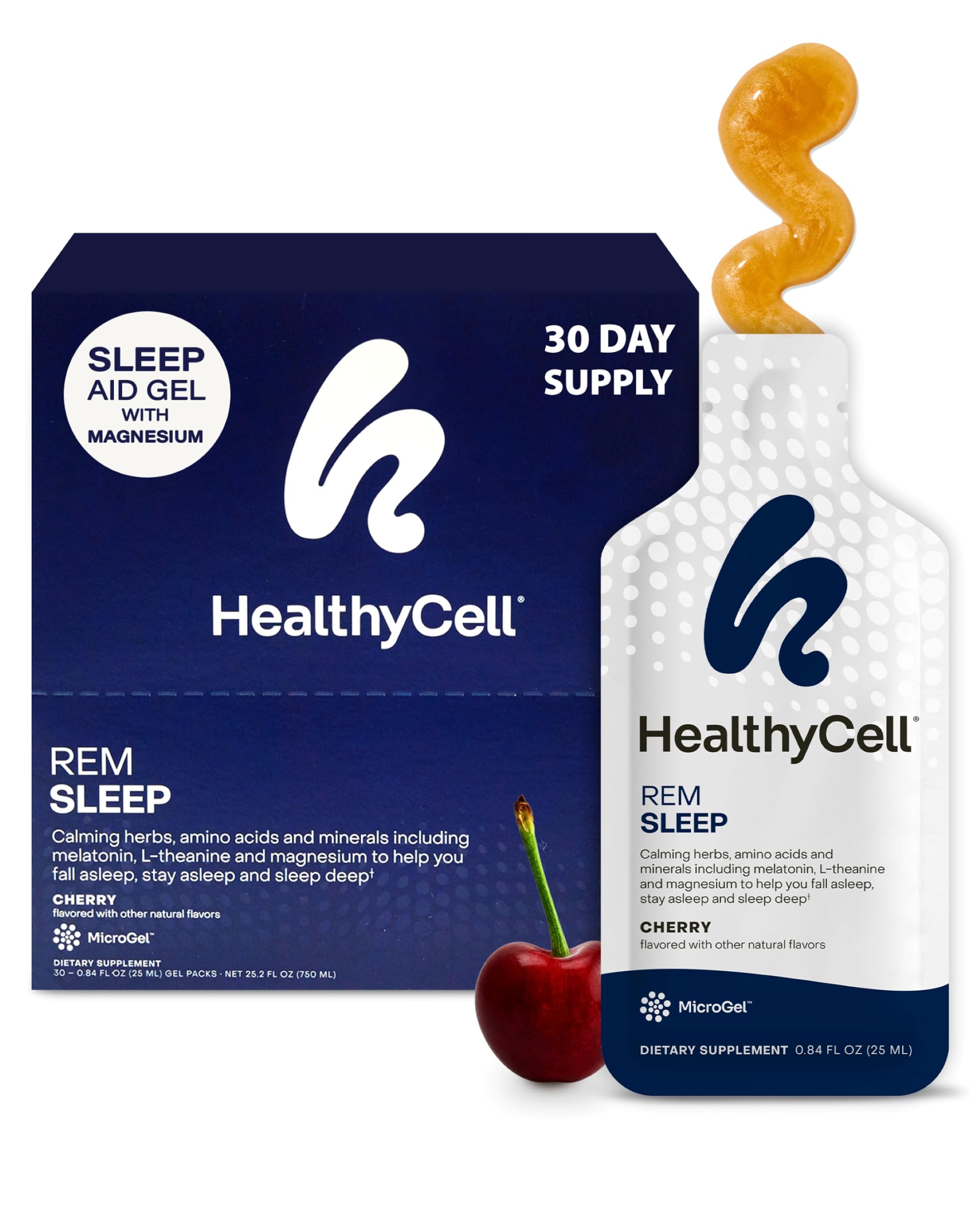 HealthyCell REM Sleep Aid Liquid Gel Supplement packaging front view