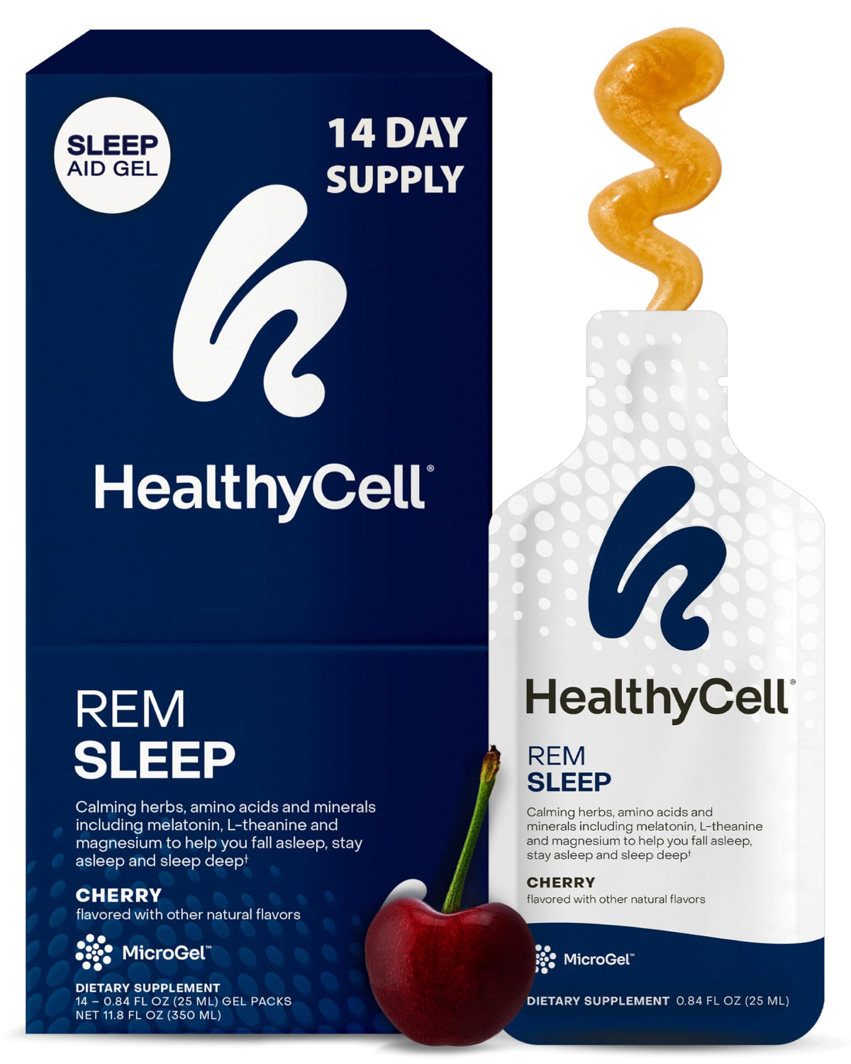 Healthycell REM Sleep MicroGel cherry flavour pack front view