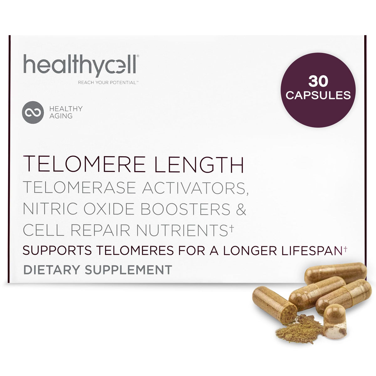 Healthycell Telomere Length Supplement front view packaging