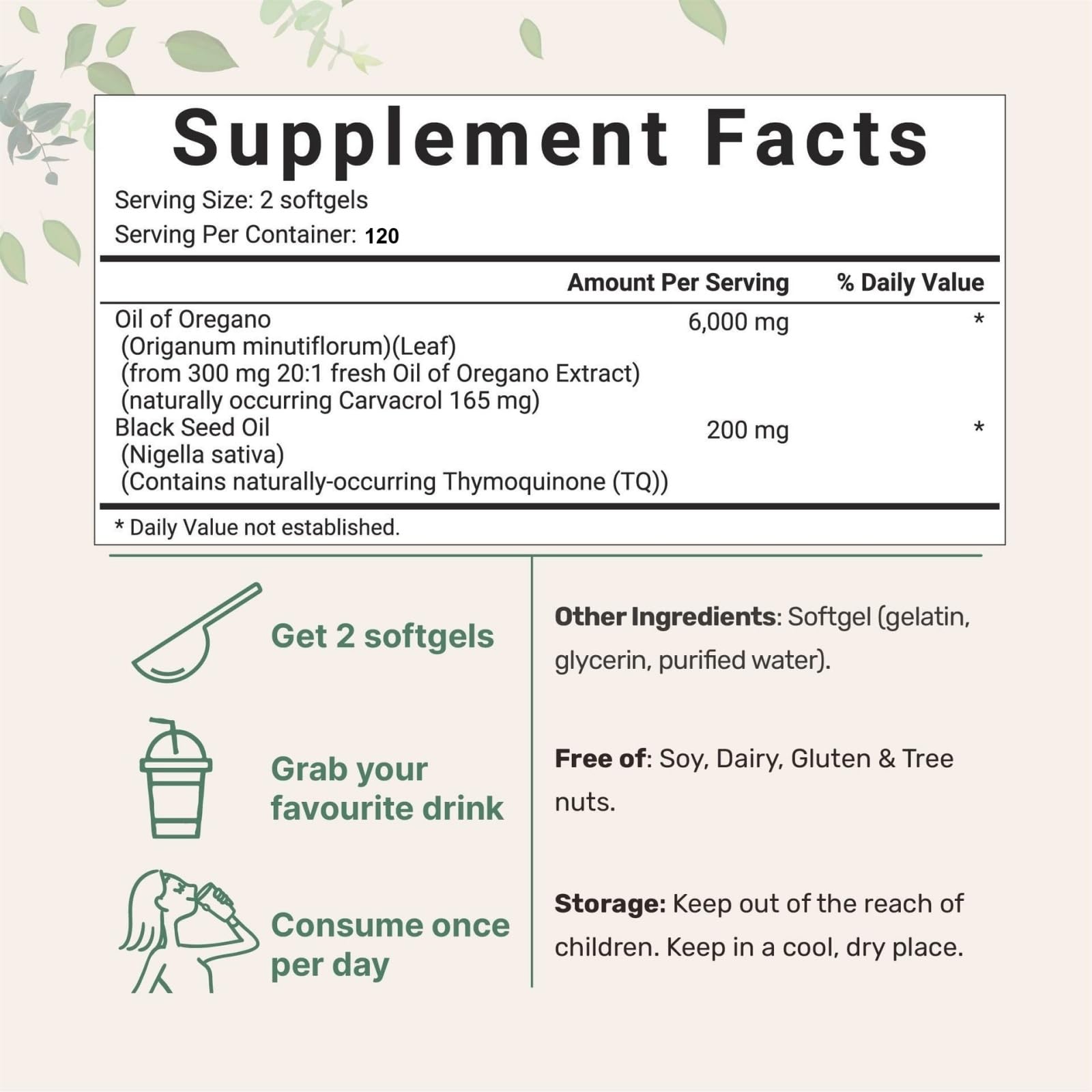 HealthyFinds Oregano Oil & Black Seed Oil Softgels side view