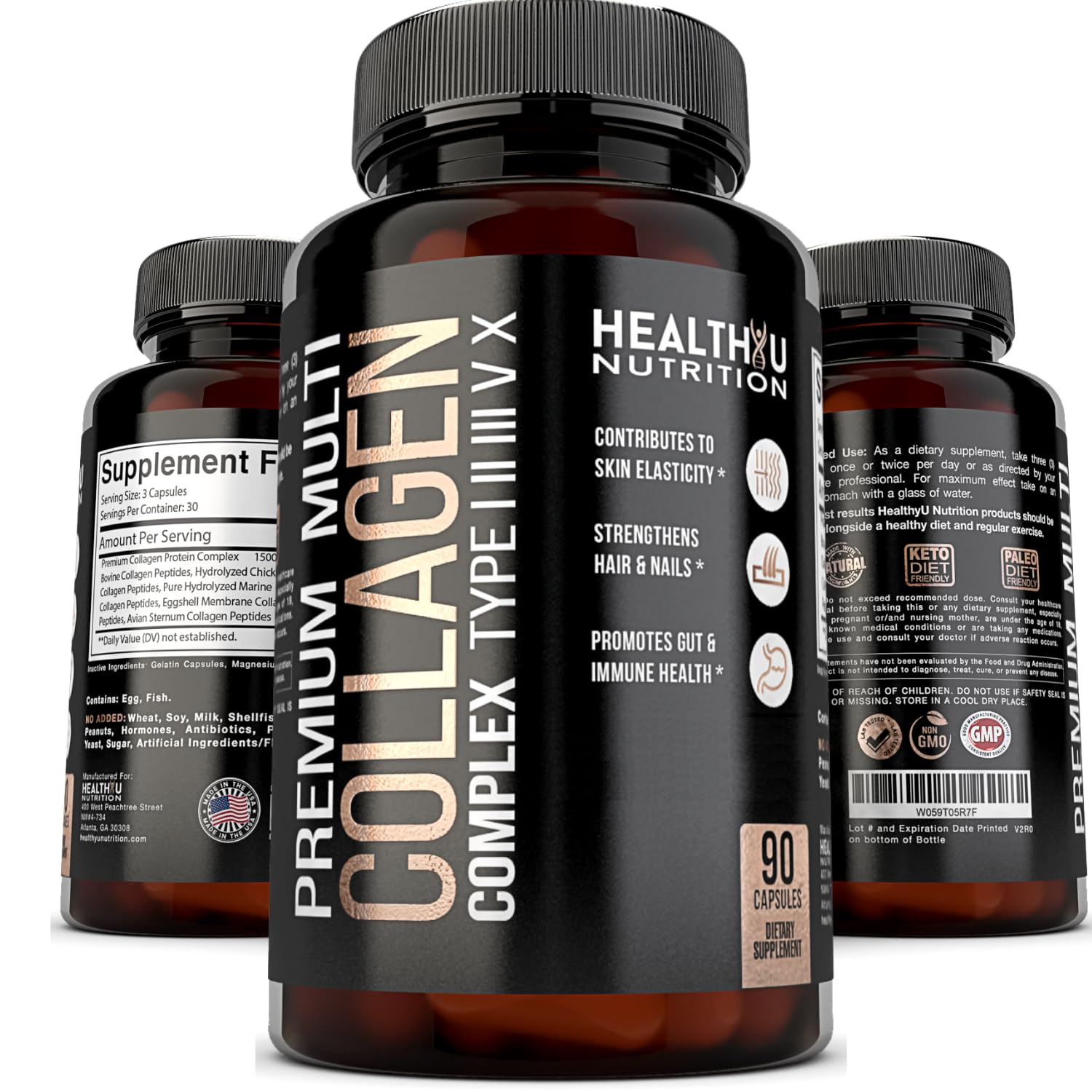 HEALTHYU NUTRITION Multi Collagen Peptides Capsules front view