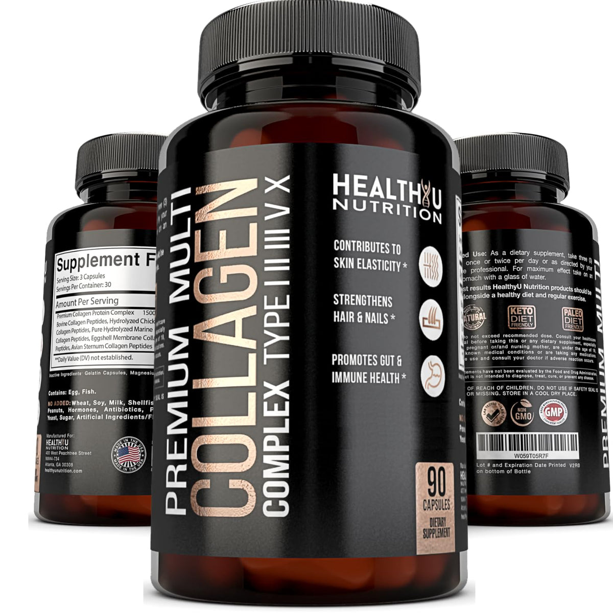 HEALTHYU NUTRITION Multi Collagen Peptides Capsules front view