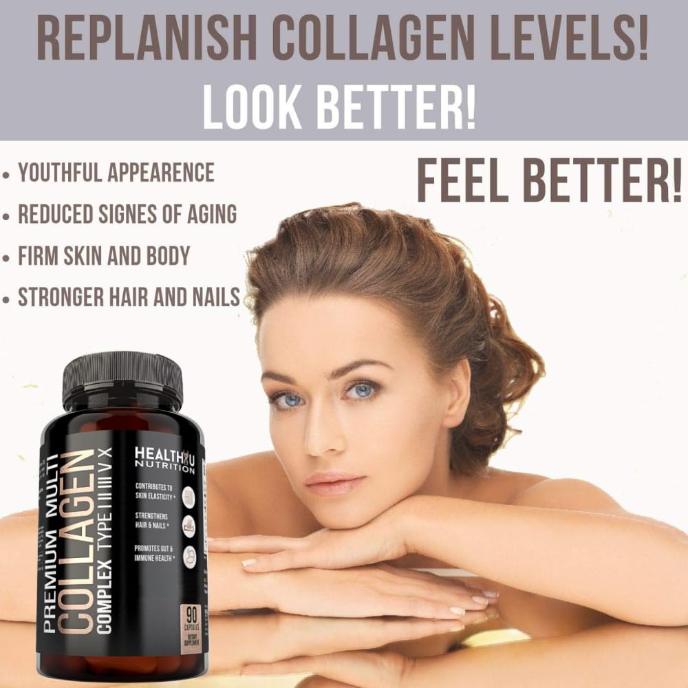 HEALTHYU NUTRITION Multi Collagen Peptides Capsules opened bottle