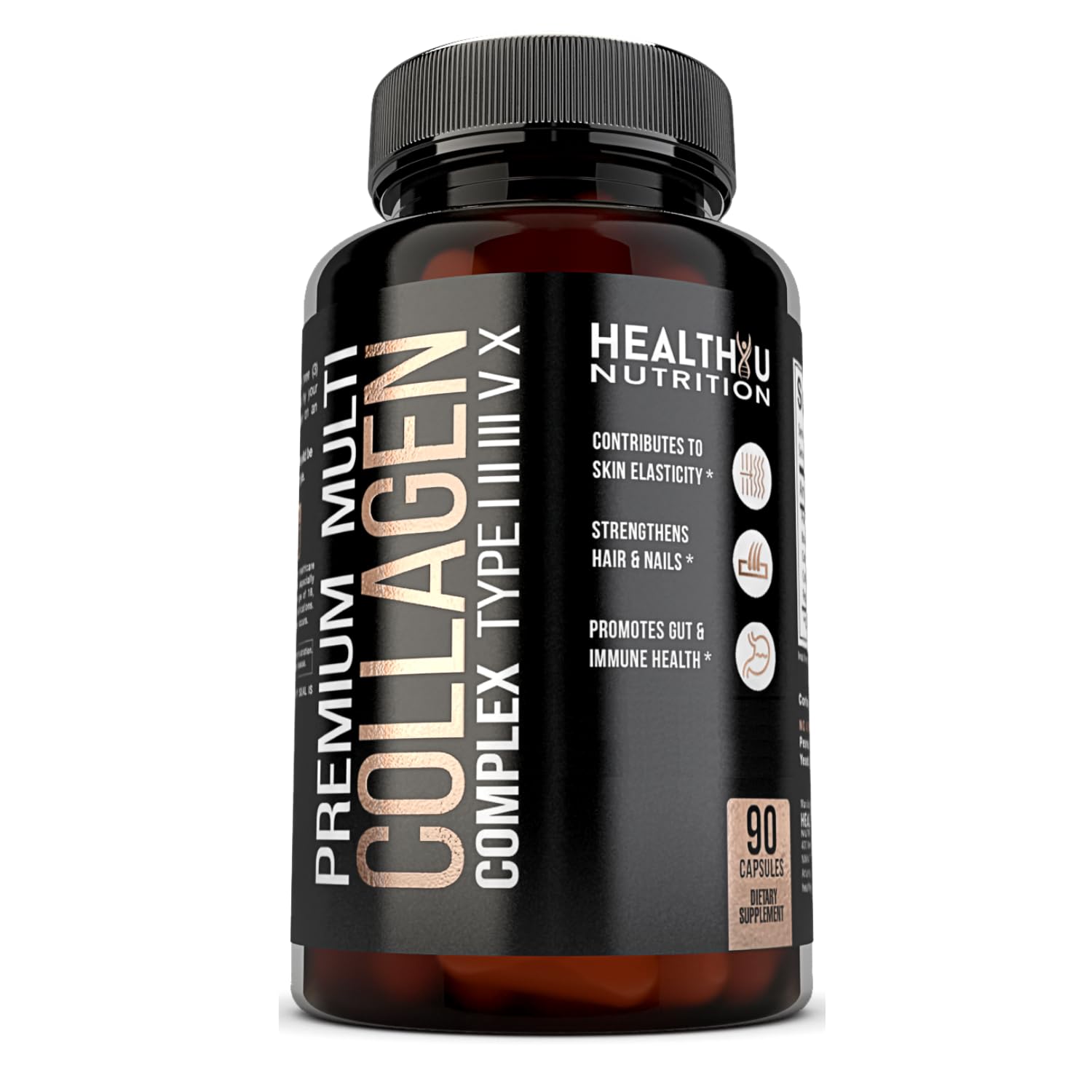 HEALTHYU NUTRITION Multi Collagen Peptides Capsules with a glass of water