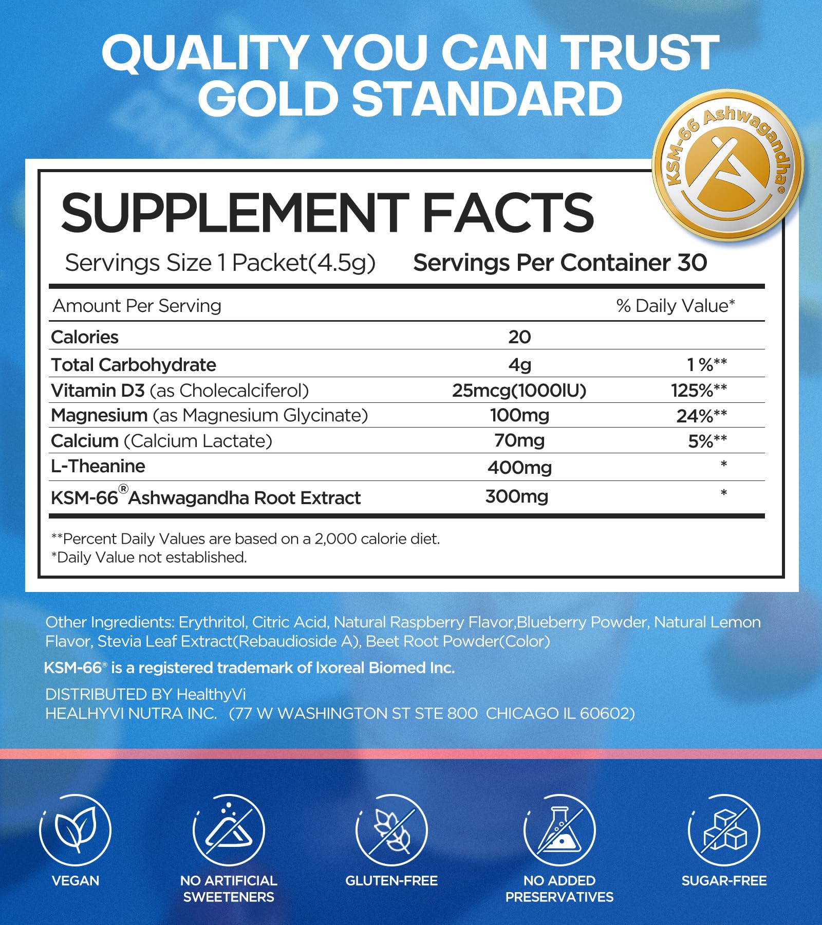 HealthyVi Magnesium Glycinate Powder Drink Mix with water and ice