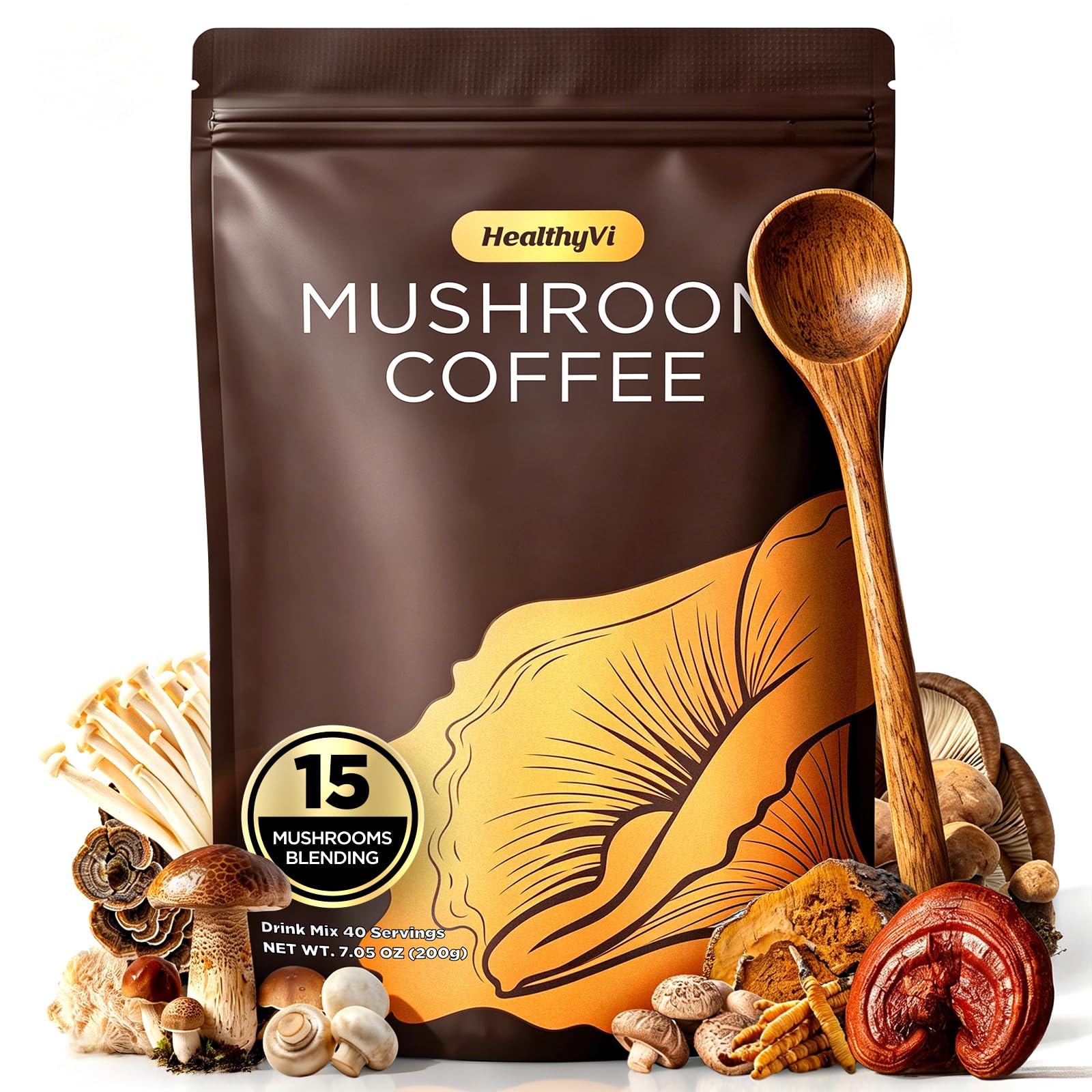 HealthyVi Mushroom Coffee Blend 308g front view