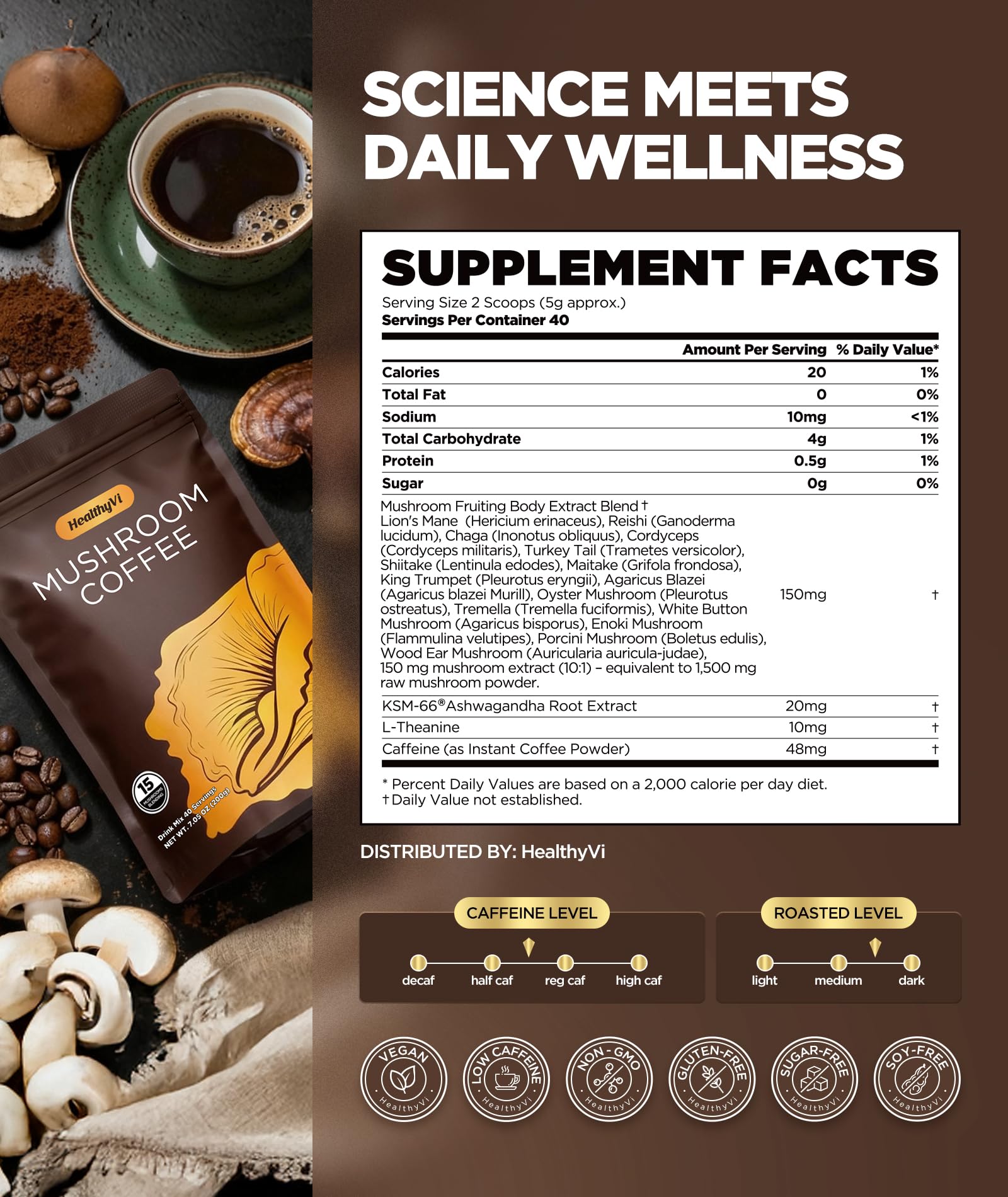 HealthyVi Mushroom Coffee Blend lifestyle scene