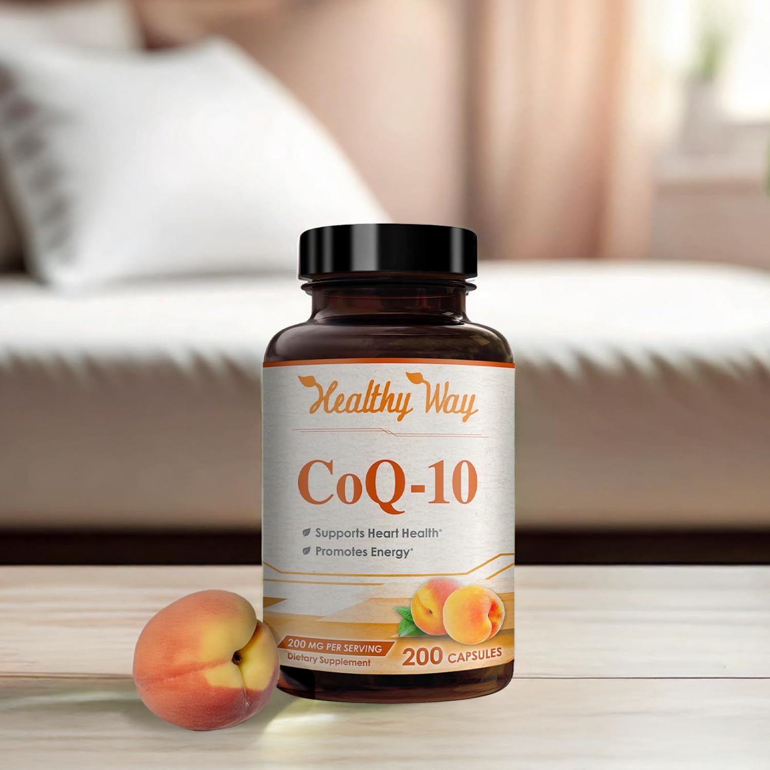 HealthyWayRx CoQ10 200mg capsules with fresh fruits