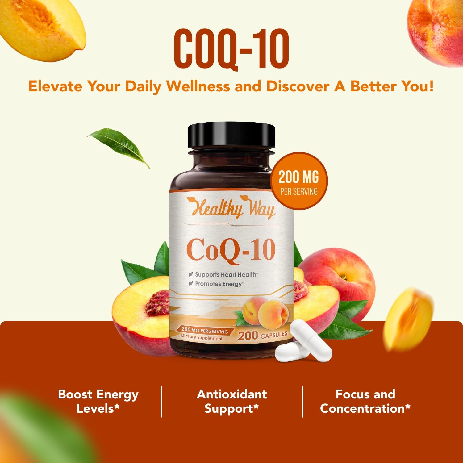 HealthyWayRx CoQ10 200mg capsules with measuring spoon
