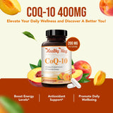 HealthyWayRx CoQ10 400mg capsules on a table