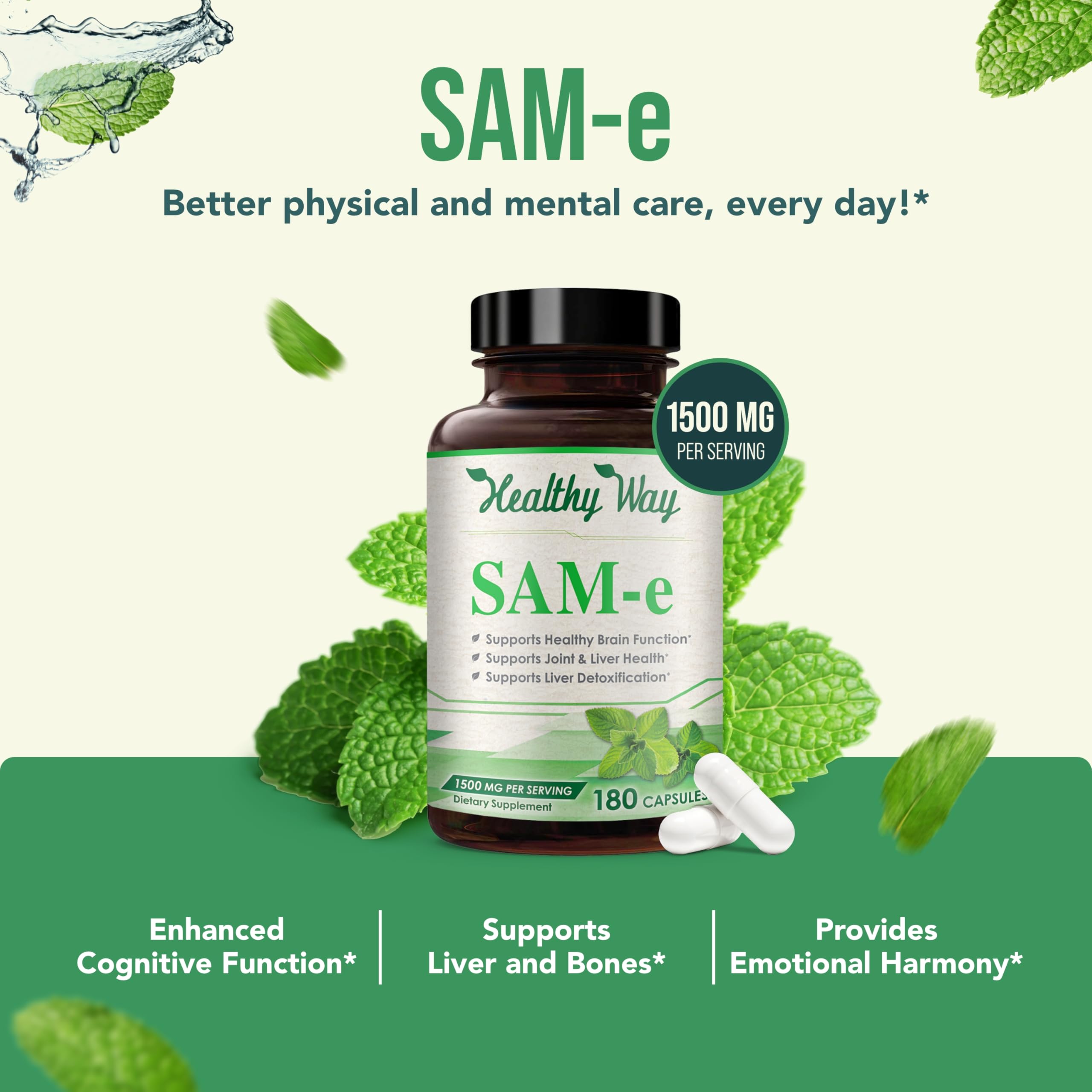 HealthyWayRx SAMe Supplement back view with ingredient list