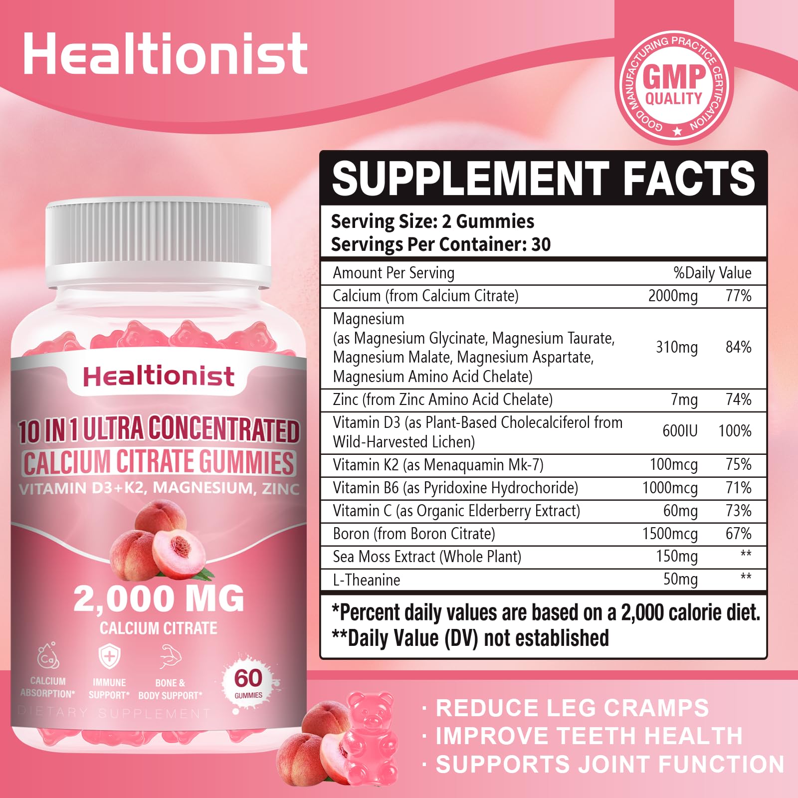 Healtionist Calcium Citrate Gummies 2000mg packaging