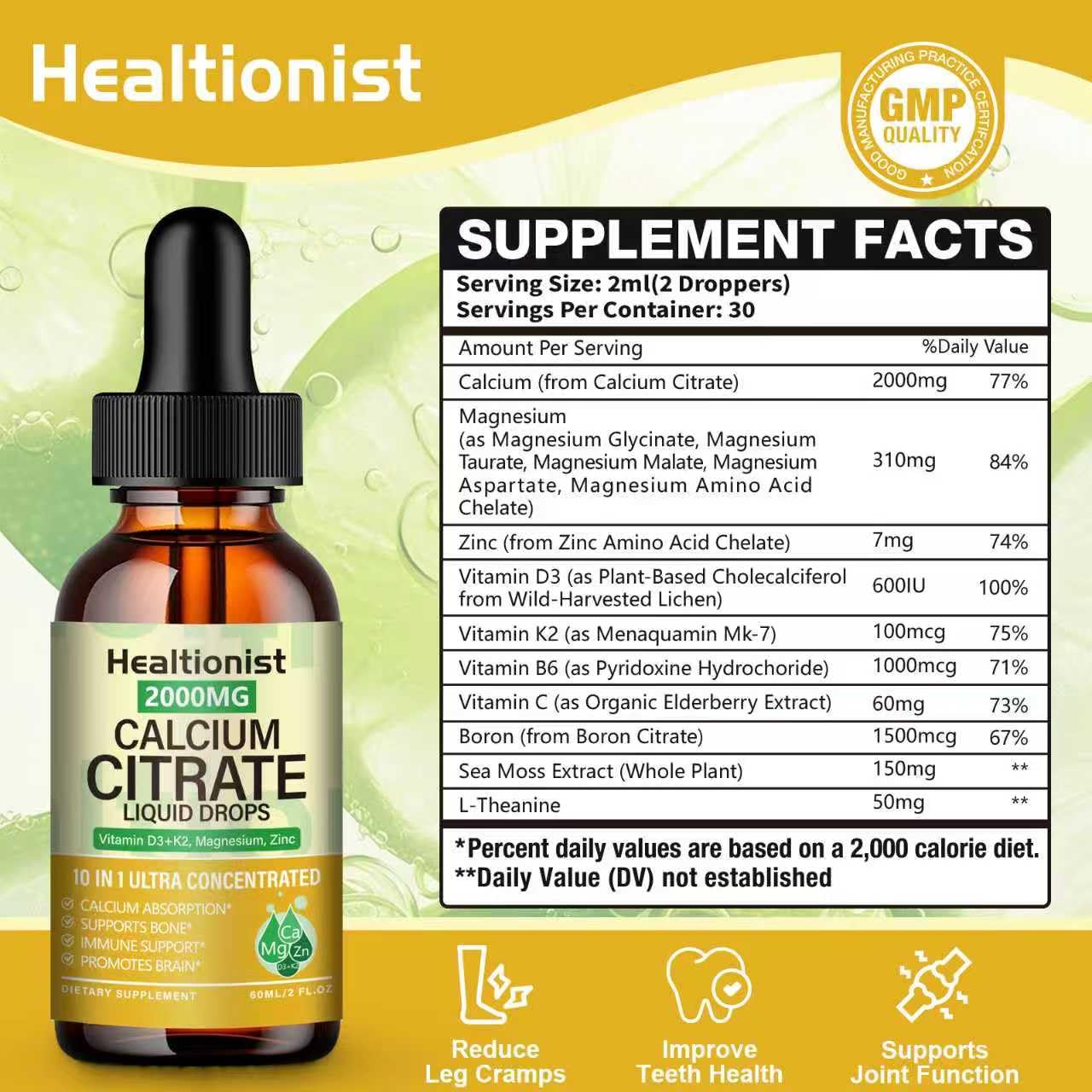 Healtionist Calcium Citrate Liquid Drops 2000mg side view