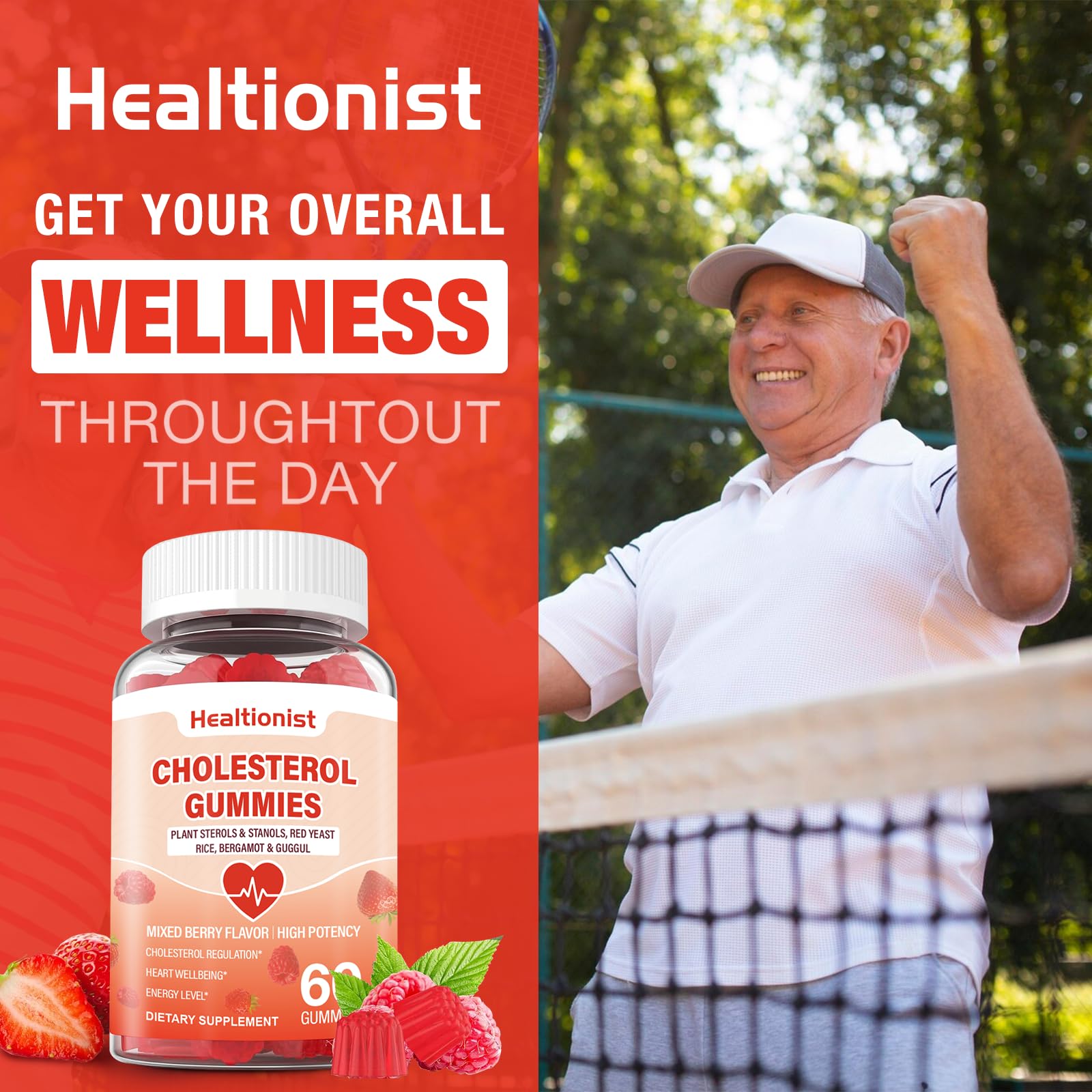 Healtionist Cholesterol Gummies displayed on a wooden table