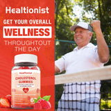 Healtionist Cholesterol Gummies displayed on a wooden table