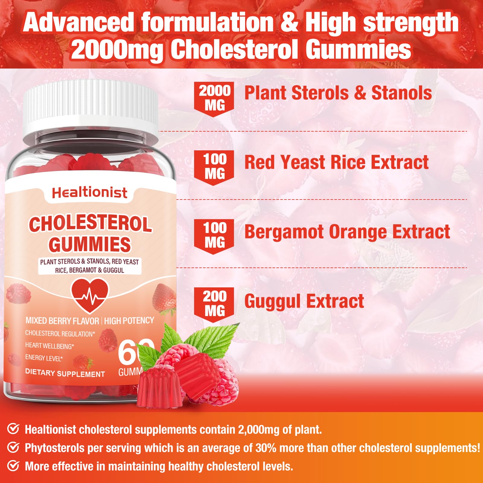 Healtionist Cholesterol Gummies side view with nutritional information