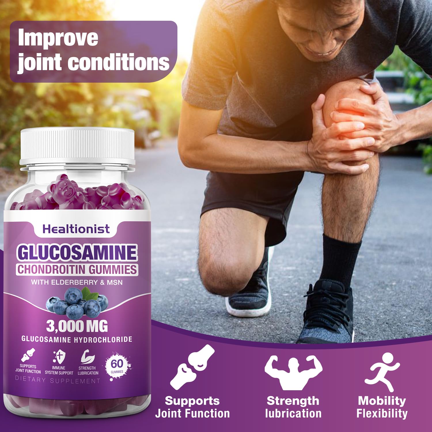 Healtionist Glucosamine Chondroitin Gummies in a bowl to showcase size