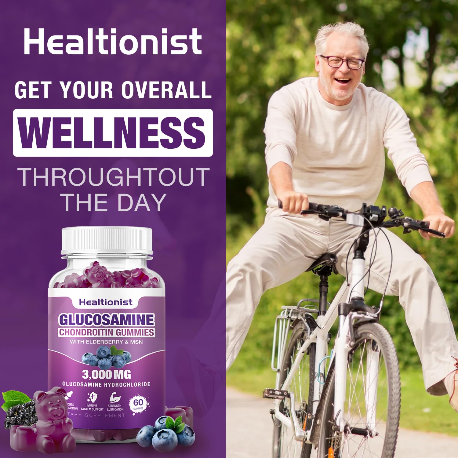 Healtionist Glucosamine Chondroitin Gummies next to a glass of water