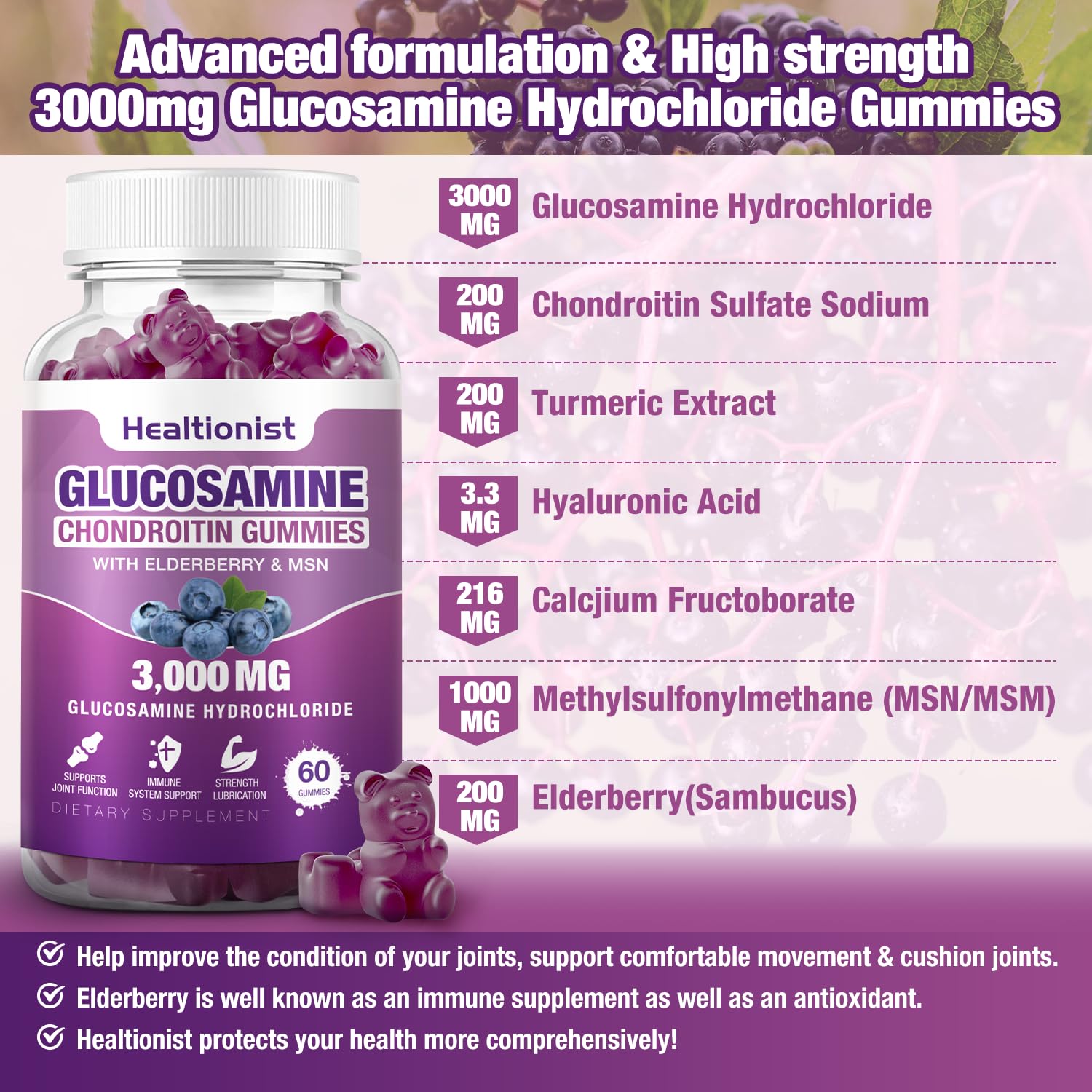 Healtionist Glucosamine Chondroitin Gummies with dosage information on the label