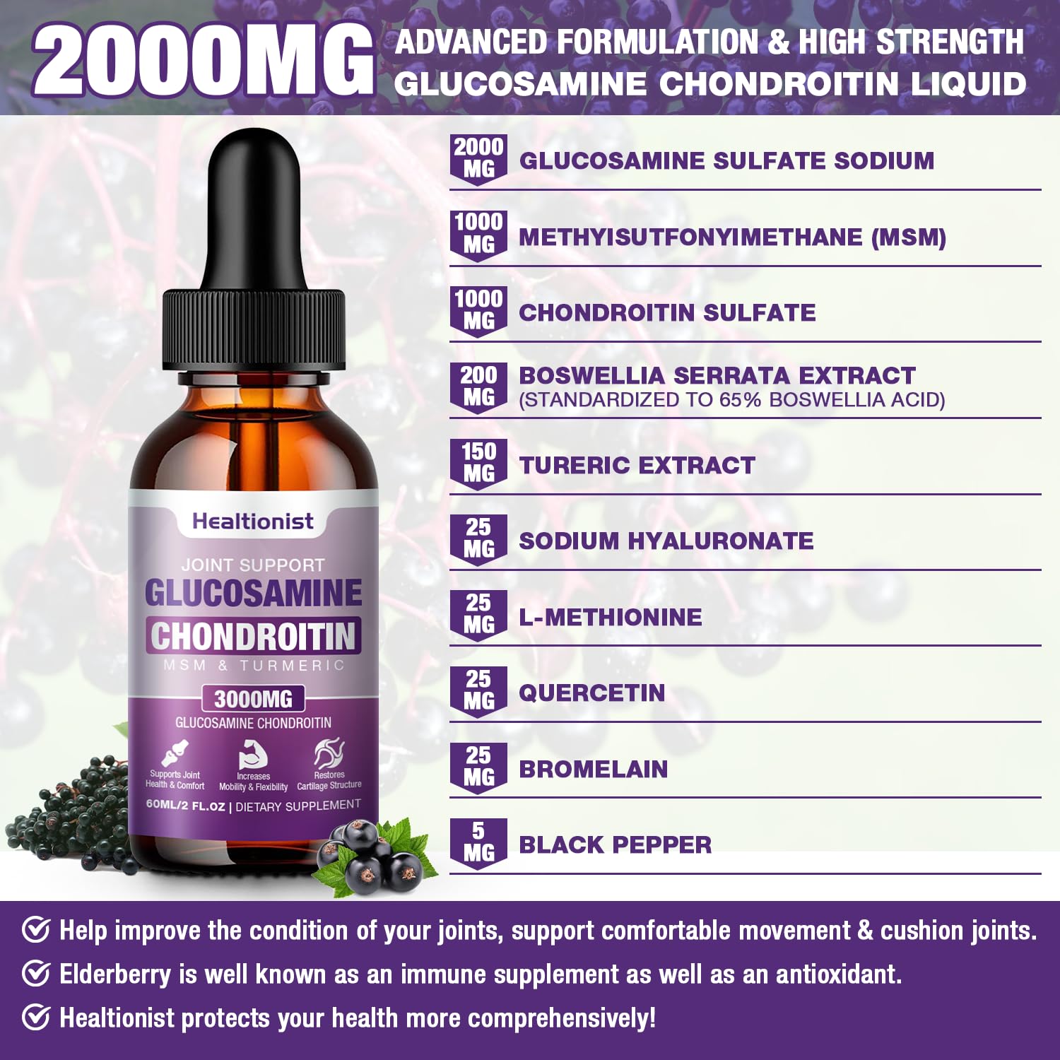 Healtionist Glucosamine Chondroitin Liquid Drops bottle side view