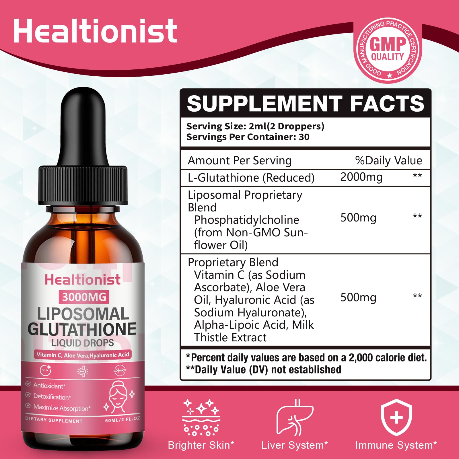 Healtionist Liposomal Glutathione Liquid Drops packaging side view