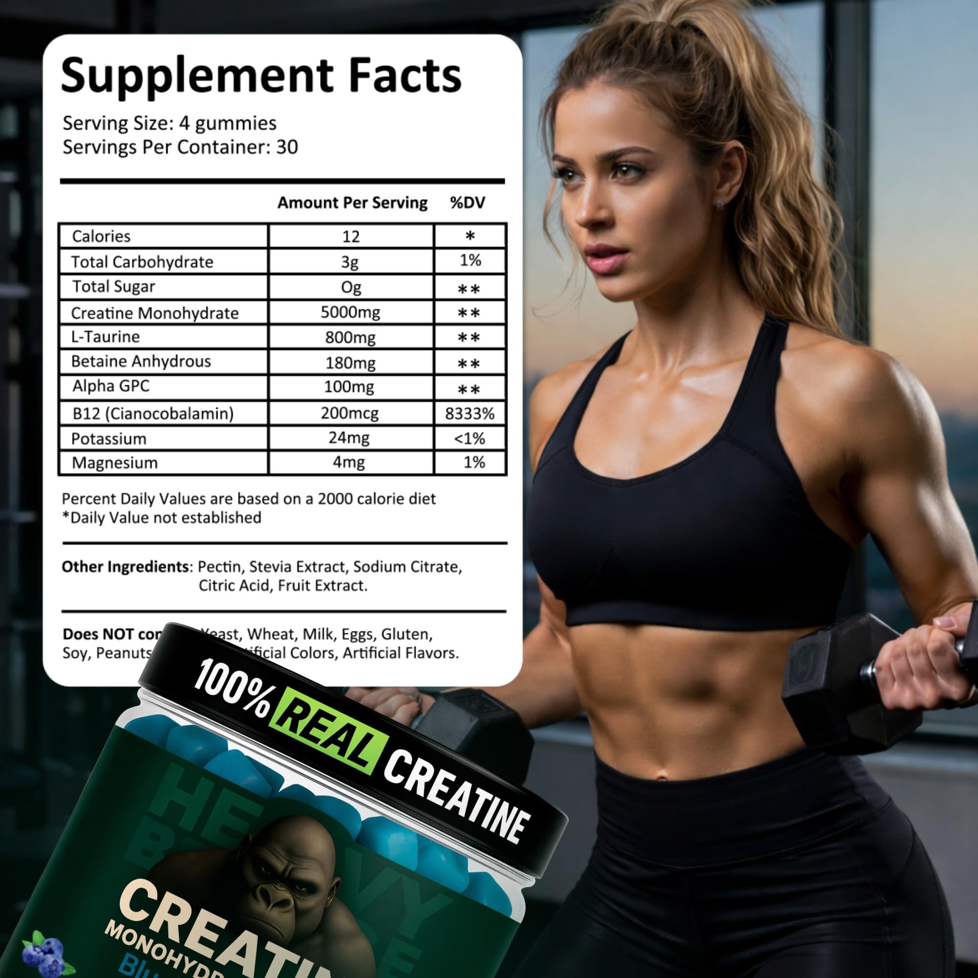 Heavy Balance Creatine Gummies 5000mg nutritional information on packaging