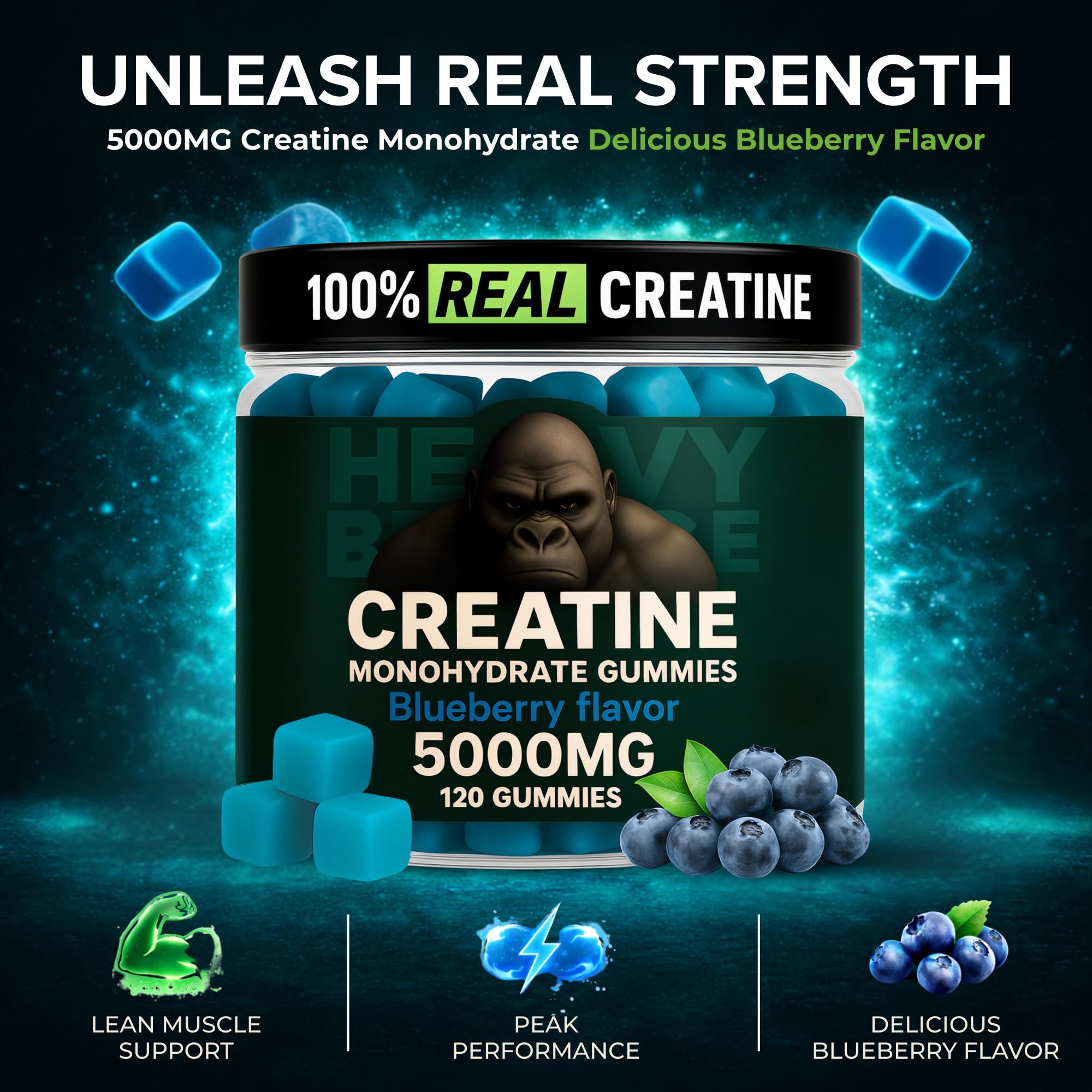 Heavy Balance Creatine Gummies 5000mg side view showing gummy texture