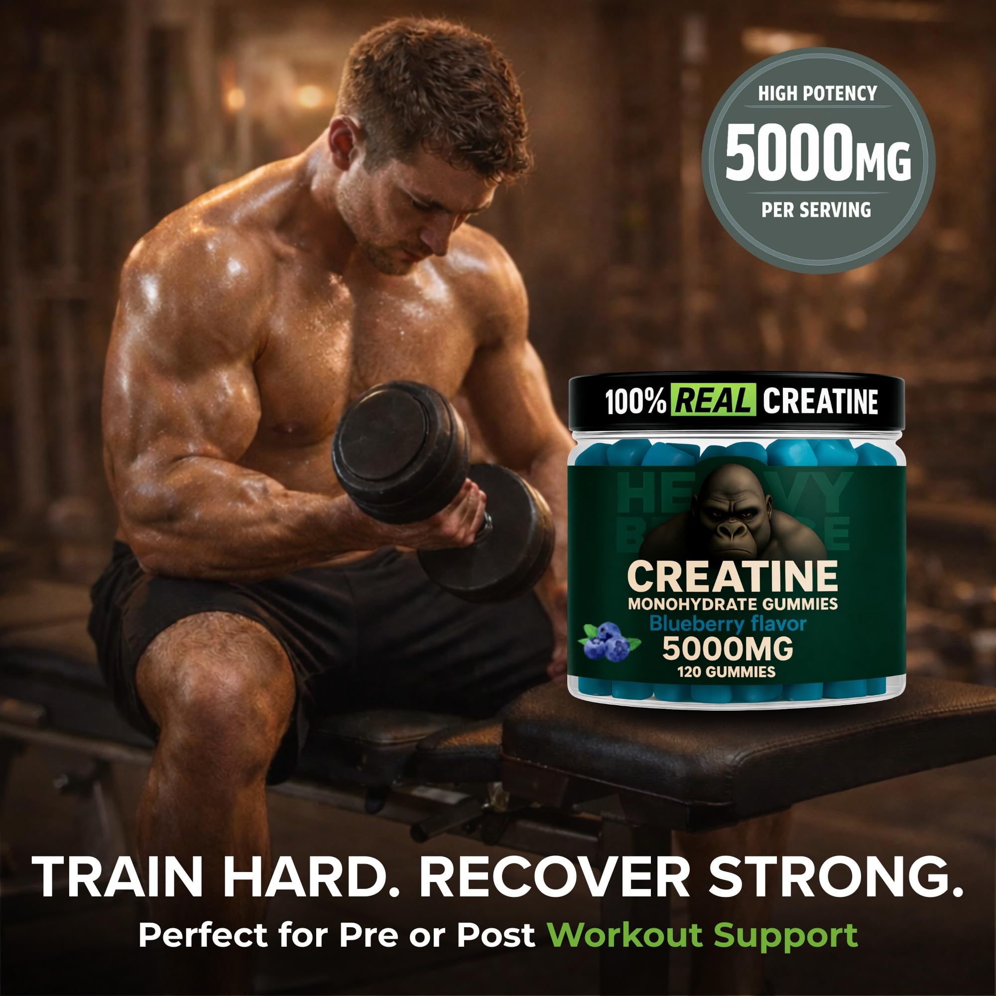Heavy Balance Creatine Gummies 5000mg with blackberry and strawberry flavour