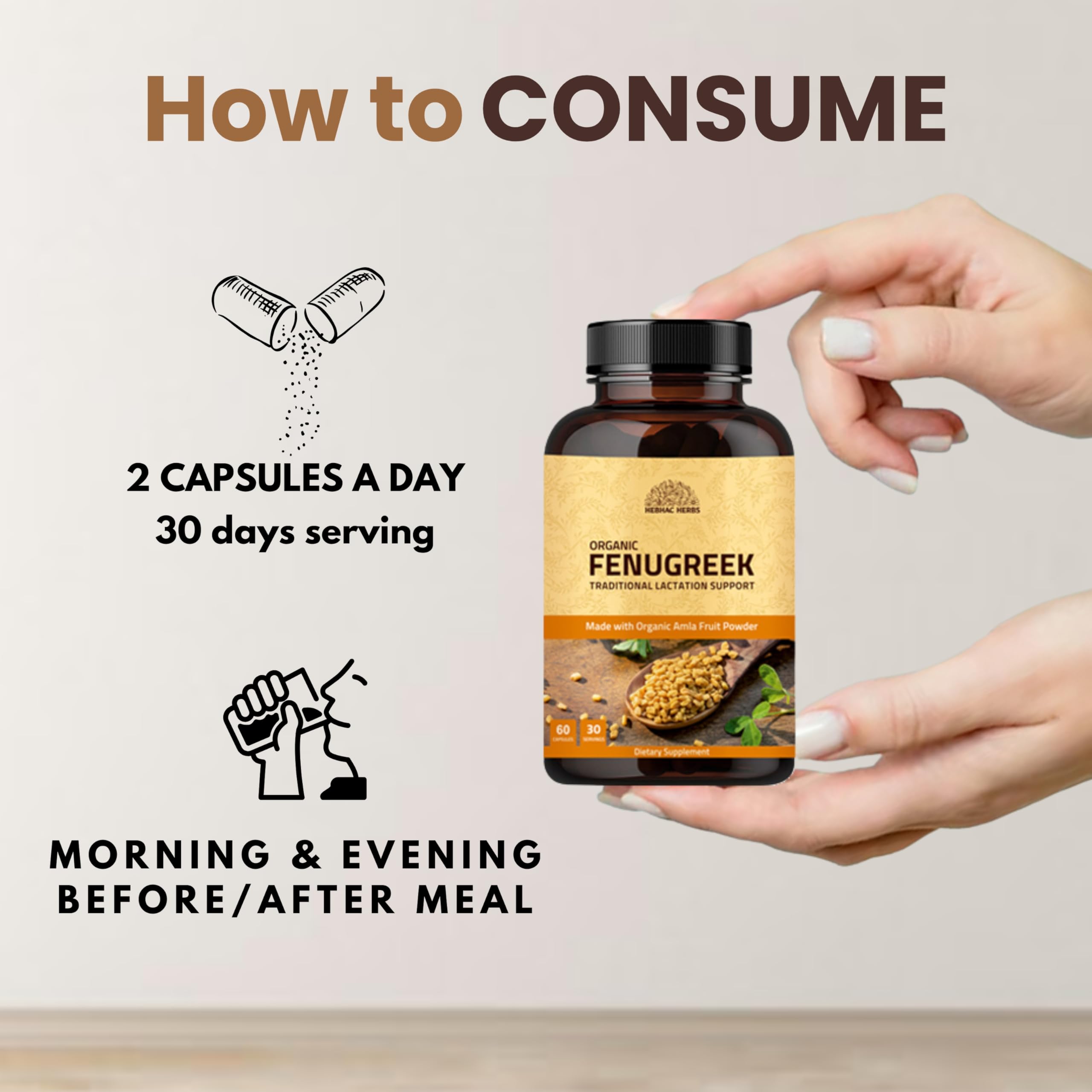 Hebhac Herbs Fenugreek Capsules 1g side view