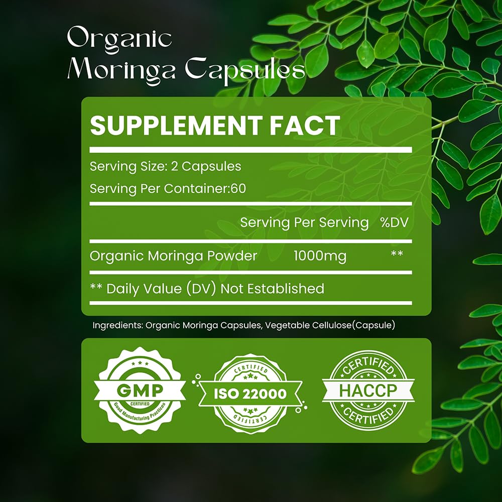Hebhac Herbs Moringa Capsules bottle side view
