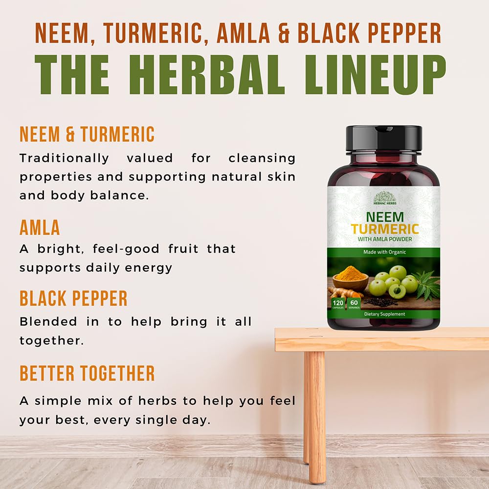 Hebhac Herbs Neem Capsules back view with ingredient list