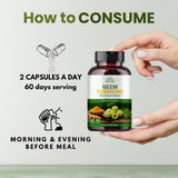 Hebhac Herbs Neem Capsules open bottle showing capsules