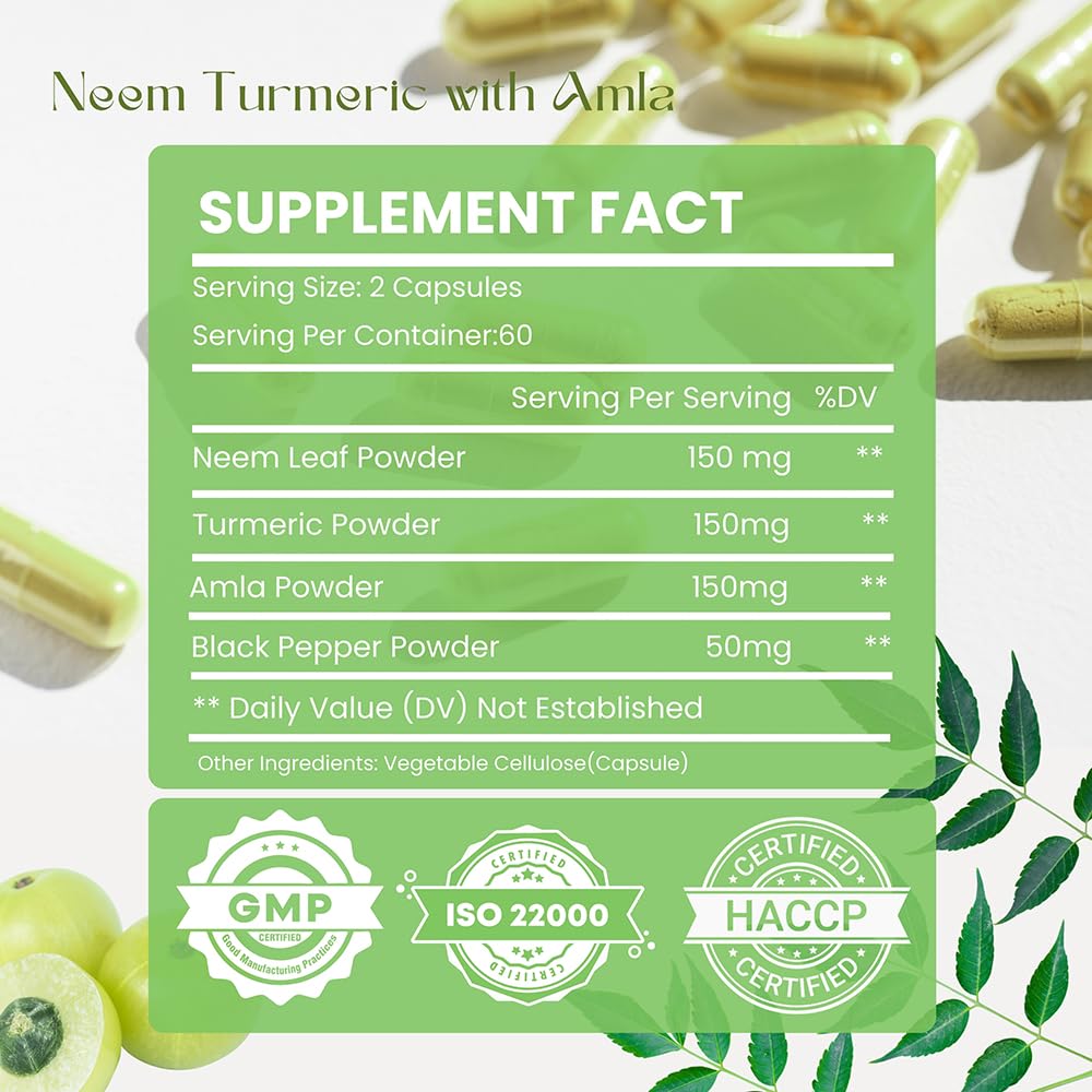 Hebhac Herbs Neem Capsules side view with dosage details