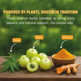 Hebhac Herbs Neem Capsules with a Neem tree background