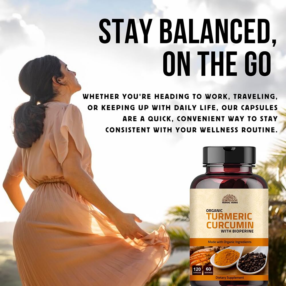 Hebhac Herbs Turmeric Curcumin Capsules 500mg on a wooden table