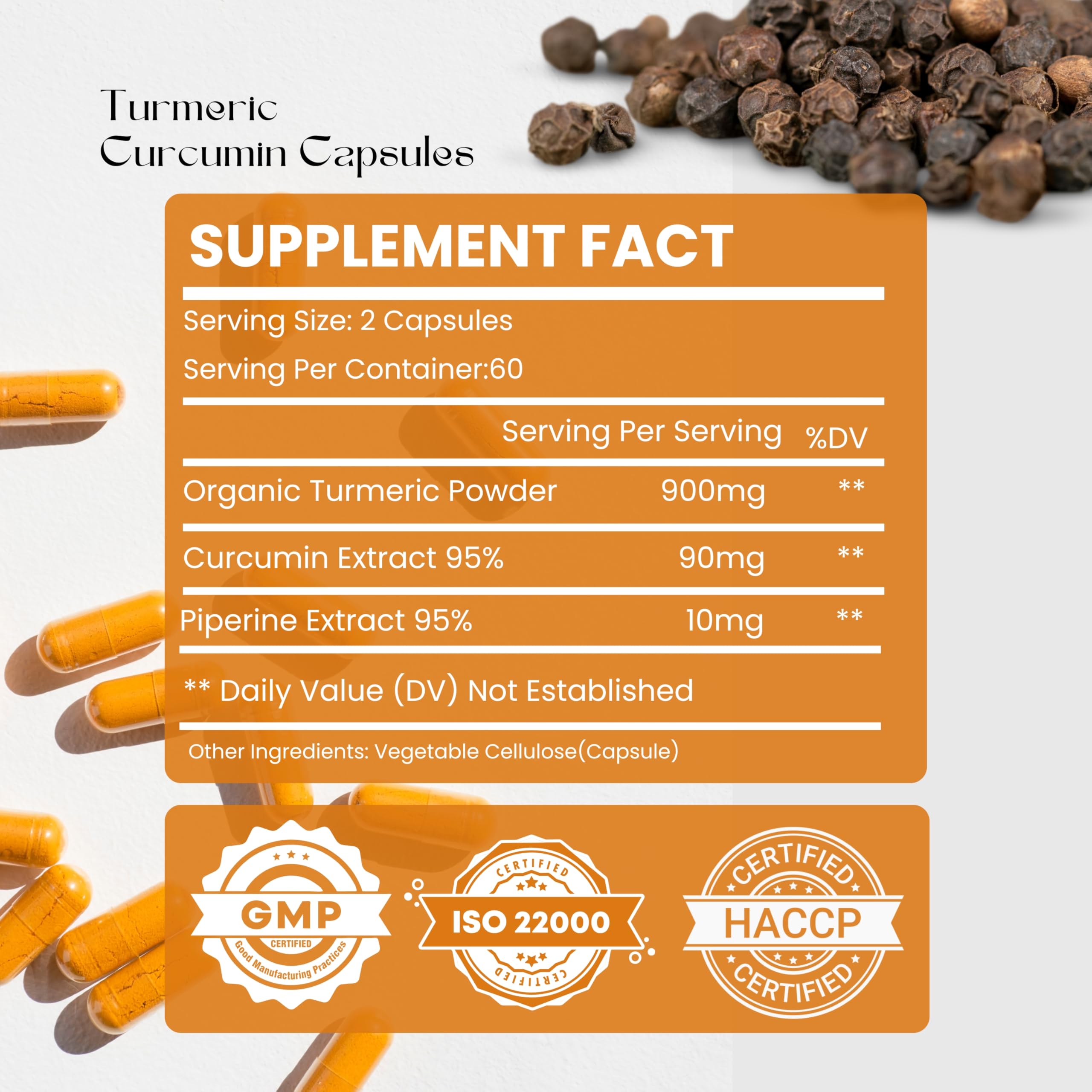 Hebhac Herbs Turmeric Curcumin Capsules 500mg side view