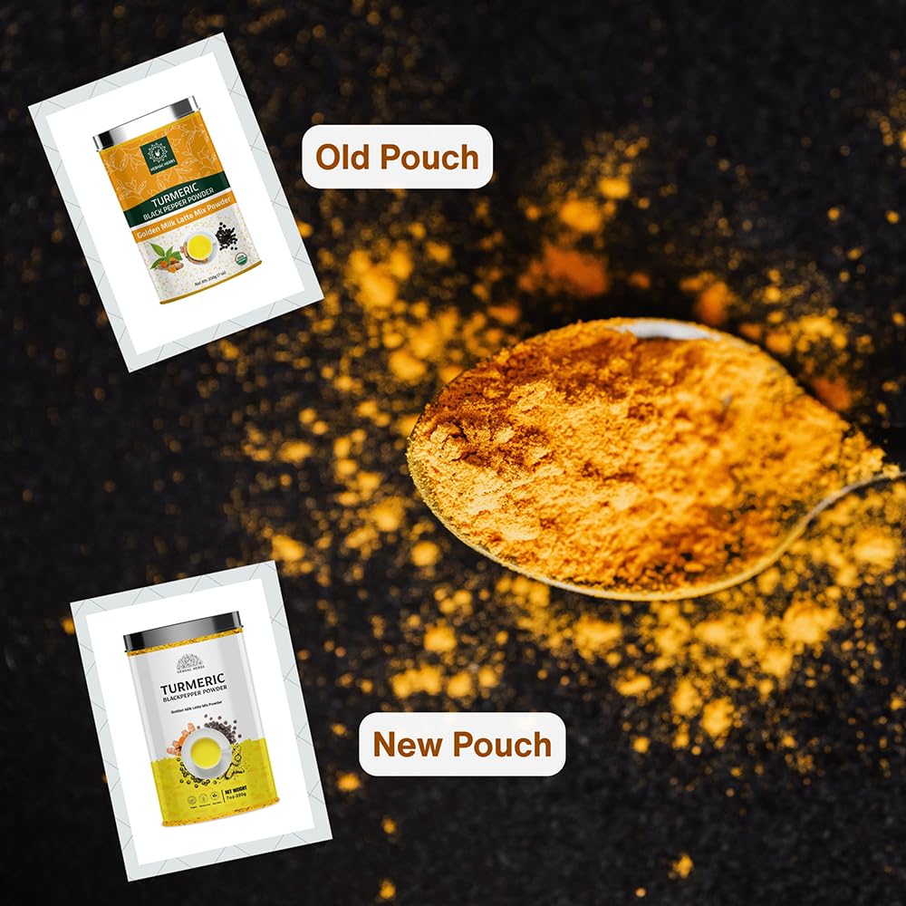 Hebhac Herbs Turmeric Golden Milk Powder side view with ingredients