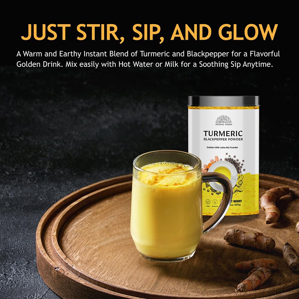 Hebhac Herbs Turmeric Golden Milk Powder with black pepper close-up