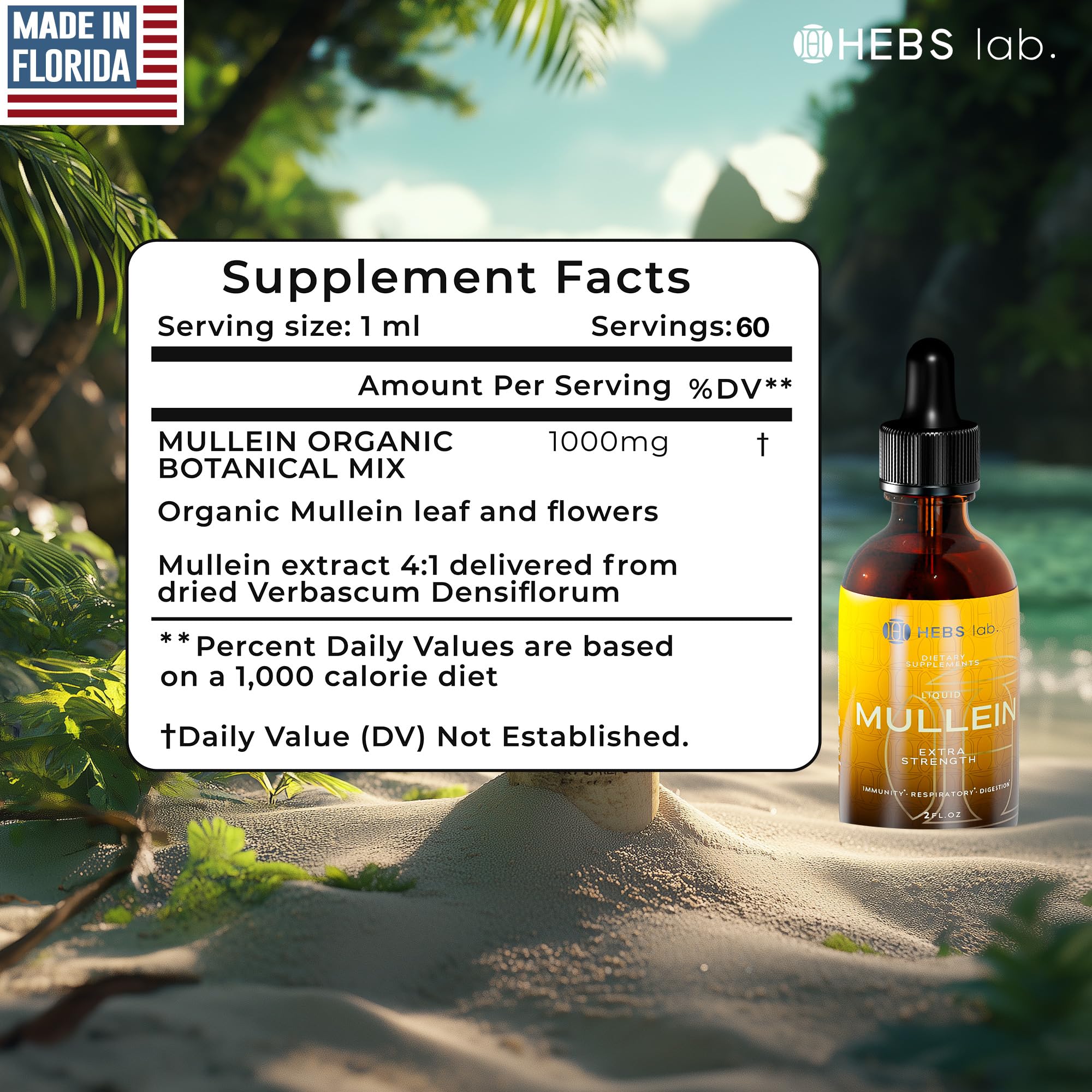 HEBS LAB. Mullein Leaf Extract 132g close-up of dropper