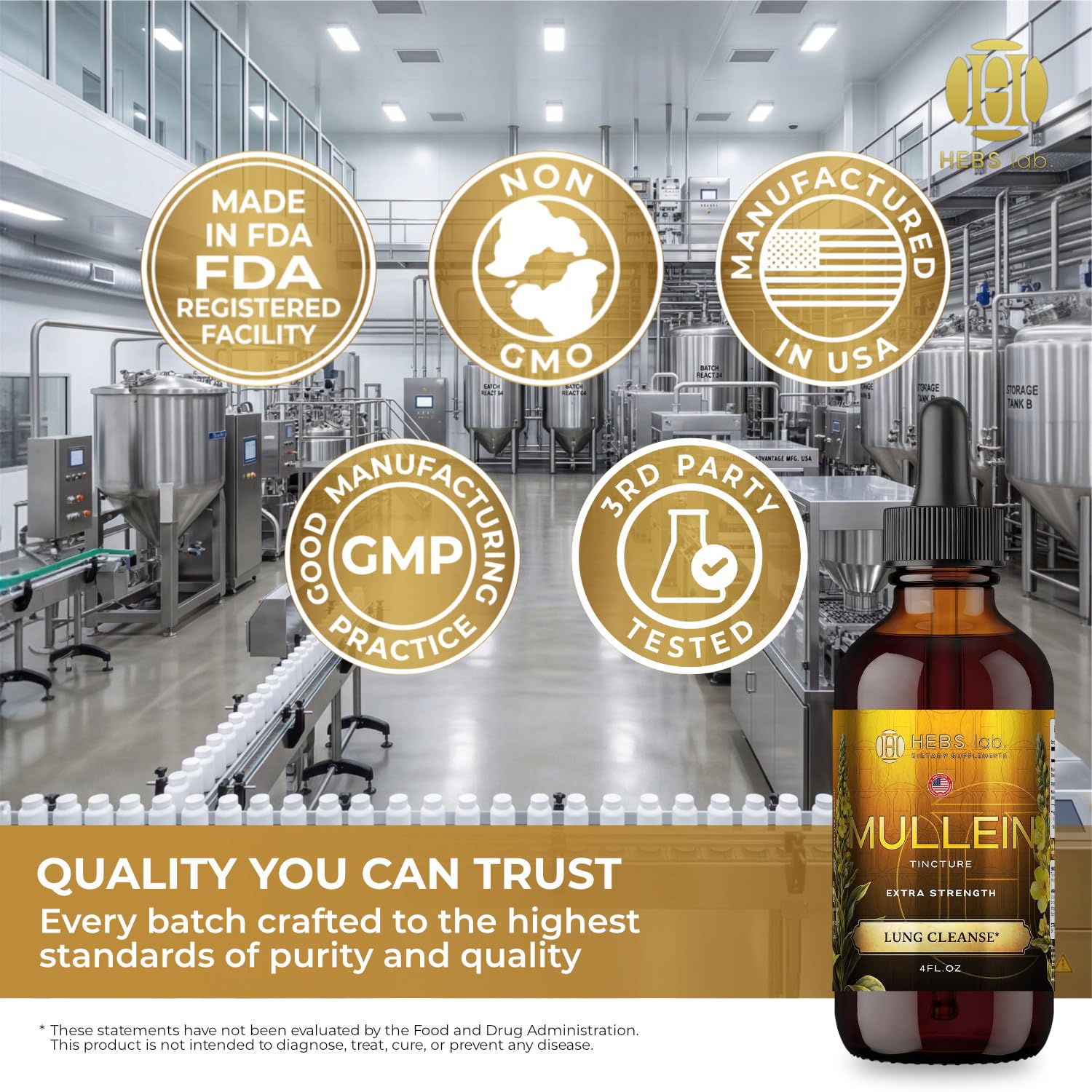 HEBS LAB. Mullein Leaf Extract 281g in a glass