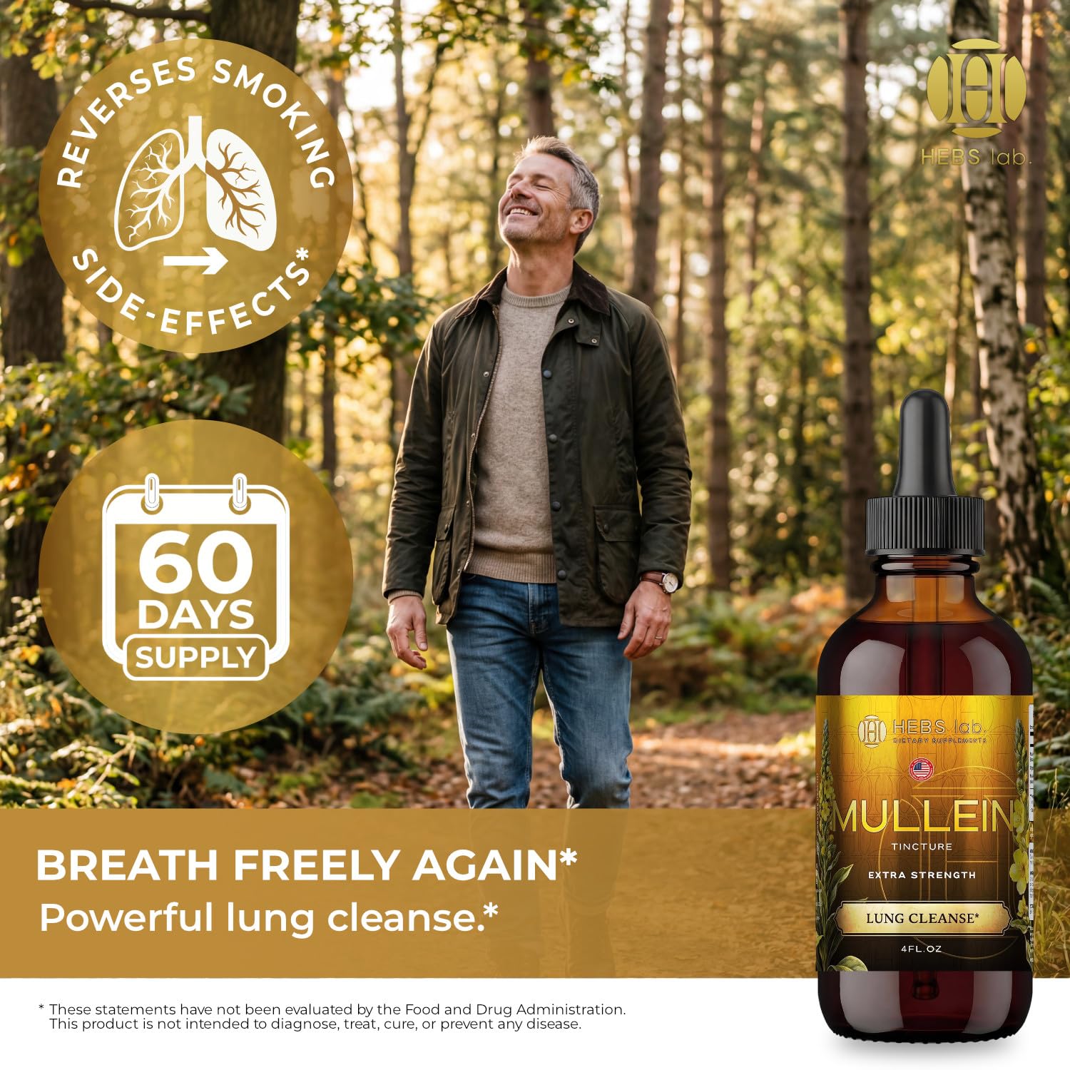 HEBS LAB. Mullein Leaf Extract 281g on wooden table