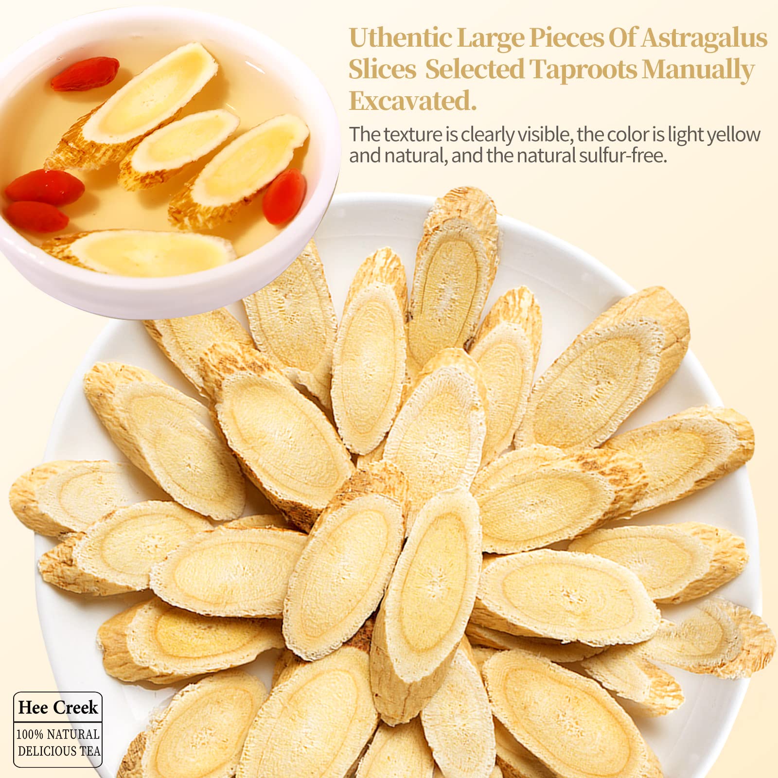 hee creek Astragalus Herbal Tea dried slices close-up